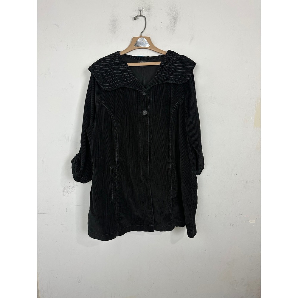 French Cuff Black Corduroy Jacket 3X Women Cotton Oversized Collar CX112573CD
